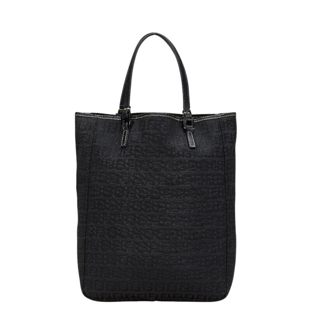Fendi Zucchino Handbag Black Canvas Leather